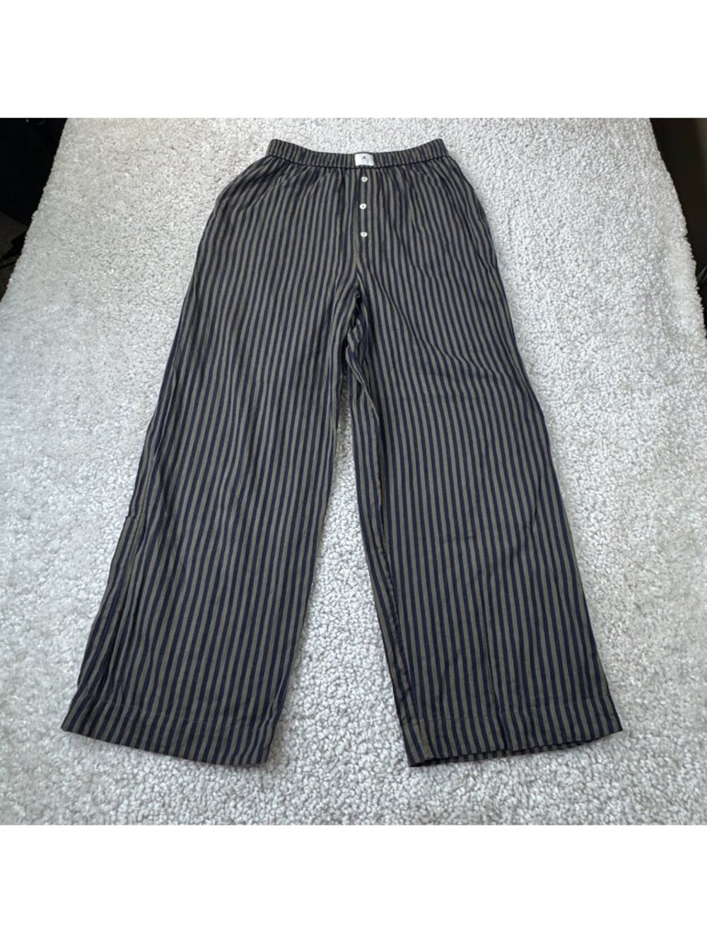 Anthropologie Wren Boxer Striped Pajama Lounge Pant Green Navy Blue Medium